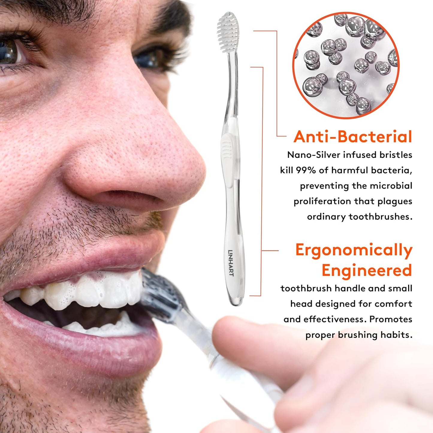 LINHART Extra Soft Toothbrush – Teeth Whitening Toothbrush with Multi Length Bristles, White with White Bristles, 2 Pack