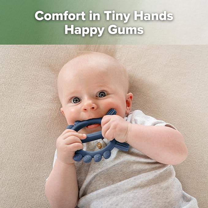 Haakaa Silicone Crab Baby Teether,Teething Toys,360°Baby Toothbrush Head for Infant Self-Brushing Training,Food-Grade Silicone,Steel Blue