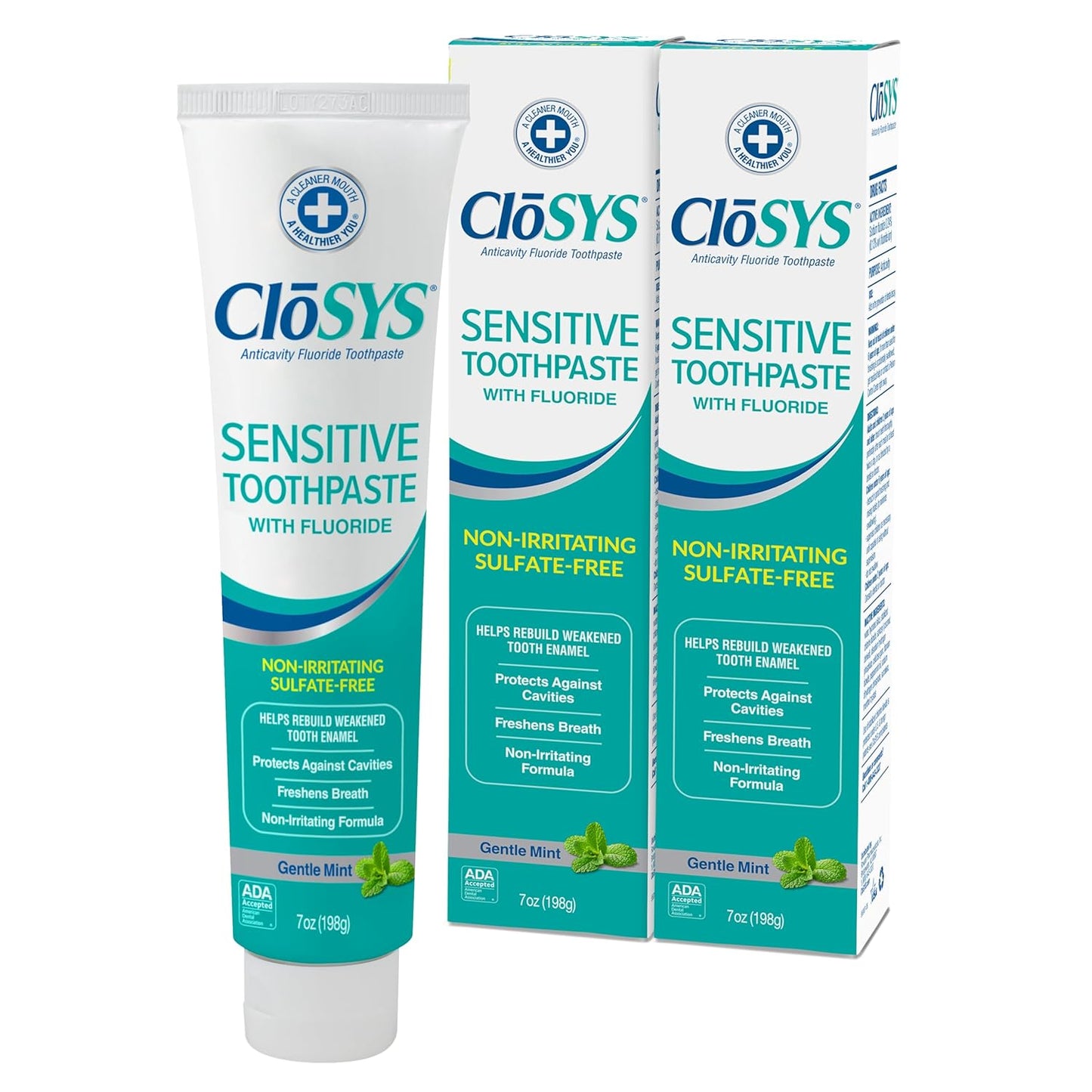 CloSYS Fluoride Toothpaste, 7 Ounce (Pack of 2) Gentle Mint, Whitening, Enamel Protection, Sulfate Free