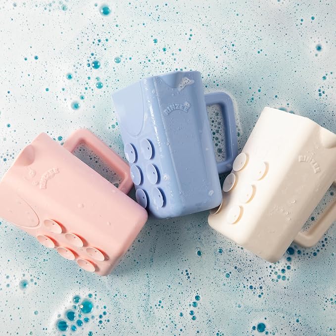 Baby Bath Cup with Suctions - BPA Free, 100% Food Grade Silicone Rinse Cup, Clutter-Free Tub Area, Kids Learning Tool, Sticks to Tiles, Drains Water Upside Down- "Patent Pending"