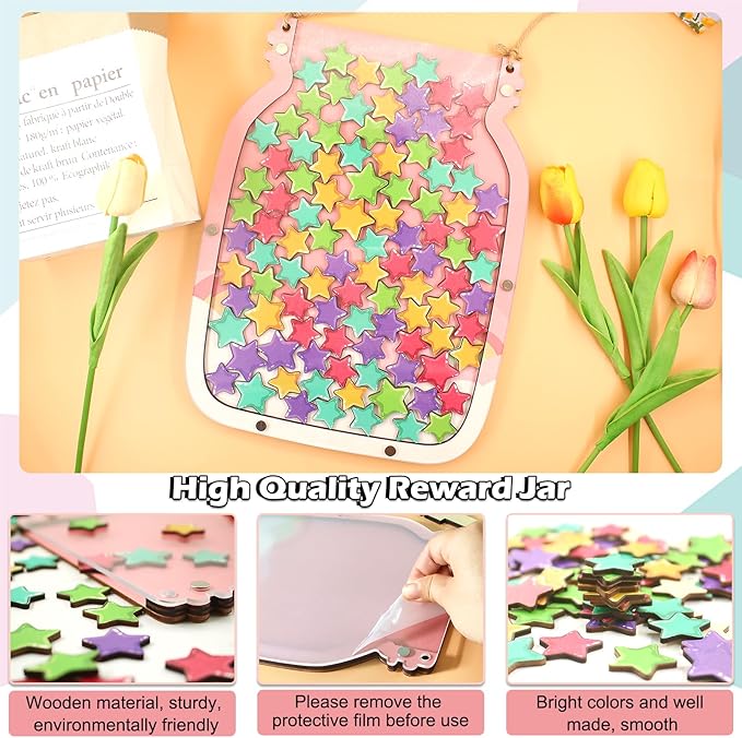 100pcs Reward Jar Classroom, Reward Jar for Kids, Star Jar Behavior Management Classroom Tools, Reward Jar for Good Behavior Home Classroom School Motivate(13 x 9.84") (Pink)