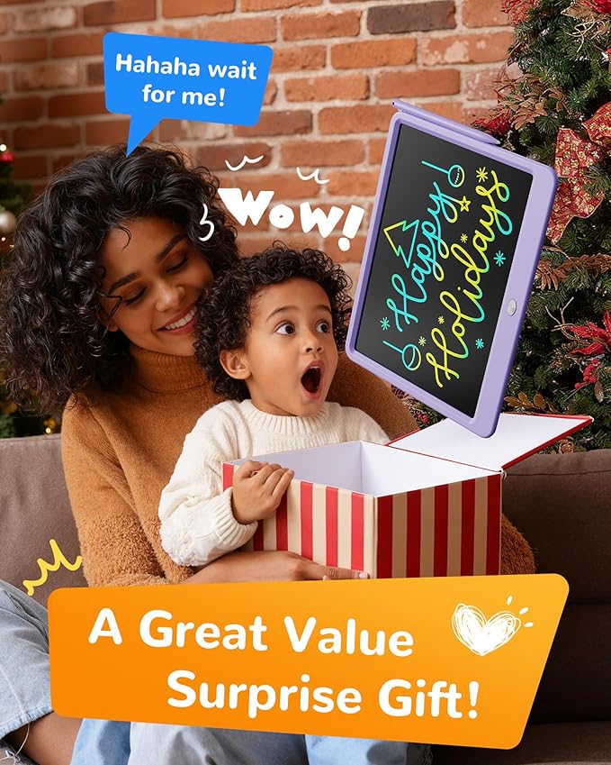 KOKODI LCD Writing Tablet, 12 Inch Colorful Toddler Doodle Board Drawing Tablet, Erasable Reusable Electronic Drawing Pads, Educational and Learning Toy for 3-6 Years Old Boy and Girls(Purple)