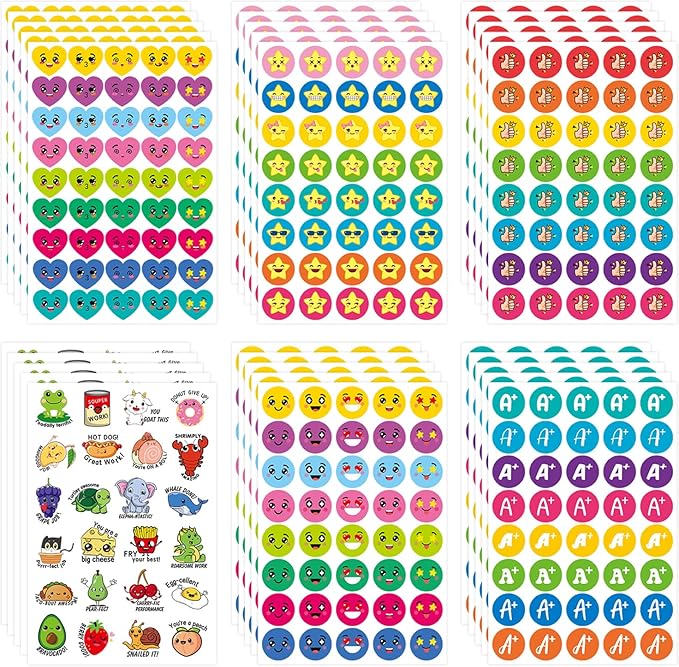1120Pcs Motivational Reward Stickers for Kids and Students, Includes Stars, Smiley Faces, Hearts, A+, Thumbs Up, and Fun Pun Designs, Must-Have for Elementary Teachers and Homeschool Classroom