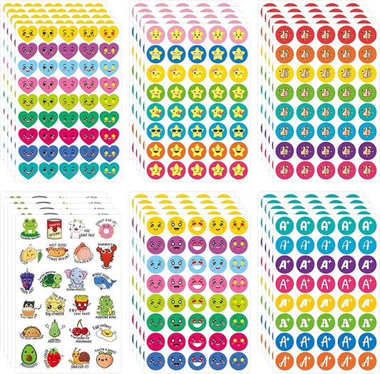 1120Pcs Motivational Reward Stickers for Kids and Students, Includes Stars, Smiley Faces, Hearts, A+, Thumbs Up, and Fun Pun Designs, Must-Have for Elementary Teachers and Homeschool Classroom