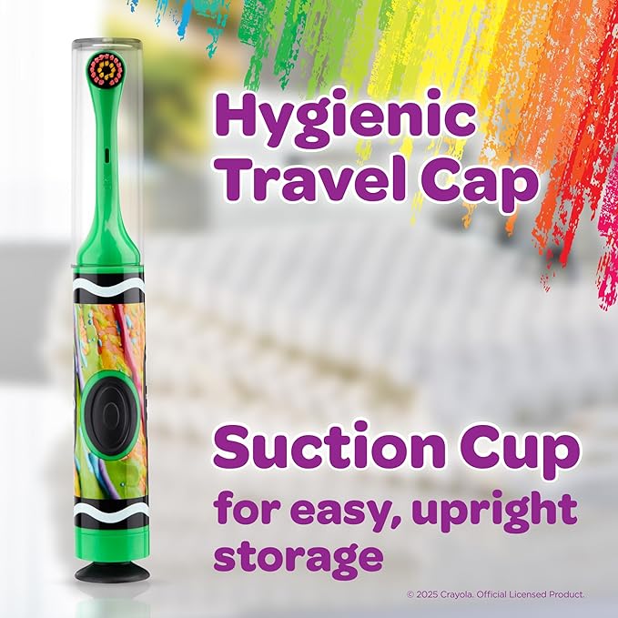 GUM Crayola Drip Art Kids Power Toothbrush, Extra Soft, 1 Count (Pack of 2) with Travel Cap
