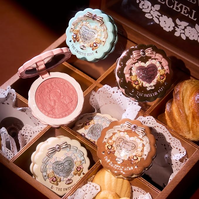 Flower Knows The Sweetie Bear Collection Silk Satin Blush,Seamless Soft Blendable Pressed Powder Pink Blush,Highly Pigmented & Long Lasting Natural Finish,0.18 Oz(03 Rose Chanson)