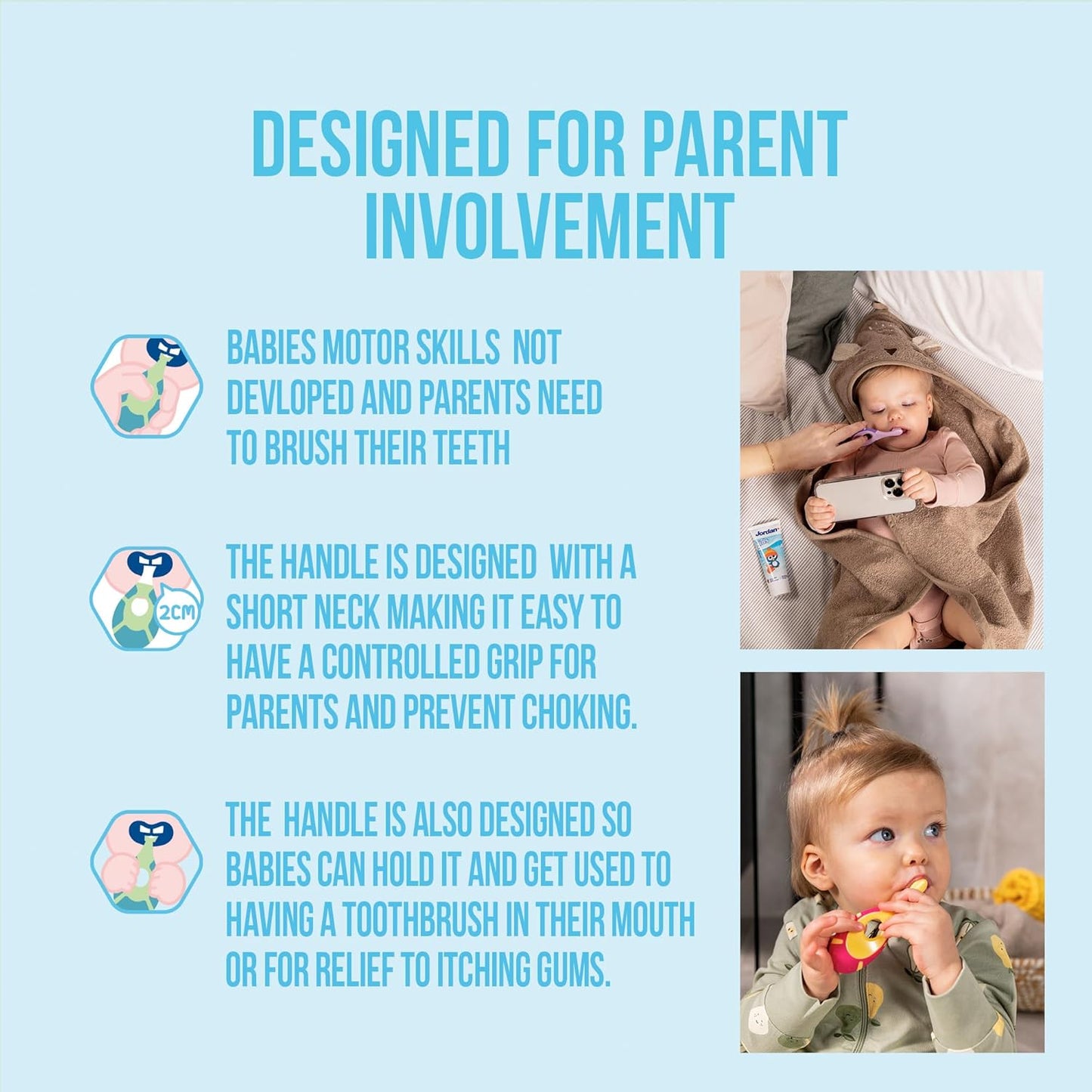 Jordan* ® | Step 1 Baby Toothbrush | 0-2 Years, Soft Bristles, BPA Free | Pink & Purple | 4 Pack