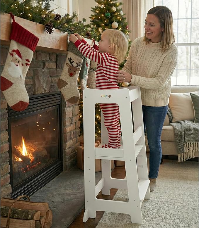 Stepup Baby Toddler Step Stool - Adjustable Height Kids Helper Step Stool, Durable, Non-Slip and Bathroom Sink, Platform for Kitchen, Toddler Tower for Exploration and Growth - Grey