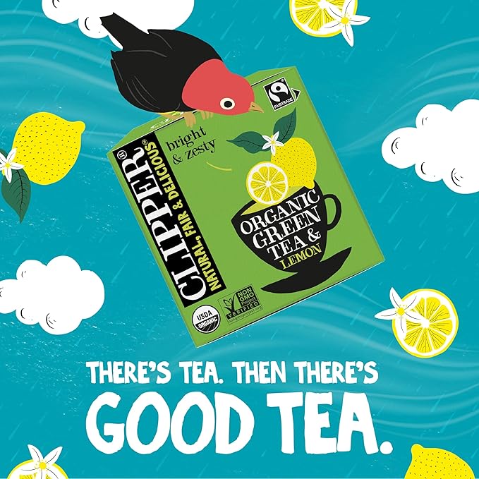 Clipper Tea Green Tea & Lemon Teabags – USDA Organic, Great Hot or Iced – Bright, Zippy, Natural, Fair & Delicious – 50 Tea Bags
