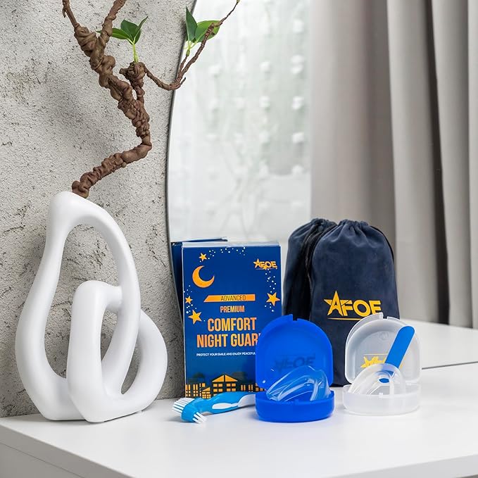 2-Pack Dual-Mold Bruxism Night Guards, Premium Comfort for Teeth Grinding & TMJ Relief (Clear & Blue), BPA & Latex-Free, Custom Dental Guards, Travel Cases & Brush – by AFOE