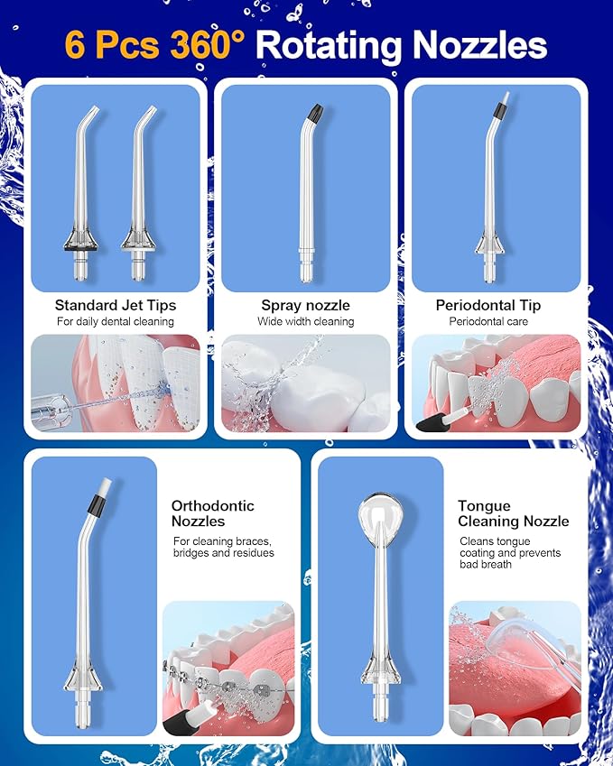 Water Flosser Teeth Pick: 5 Modes Cordless Water Dental Floss 300ML Portable Rechargeable IPX7 Waterproof Electric Water Flossing Cleaning Picks with 6 Jet Tips Oral Irrigator Cleaner, Black