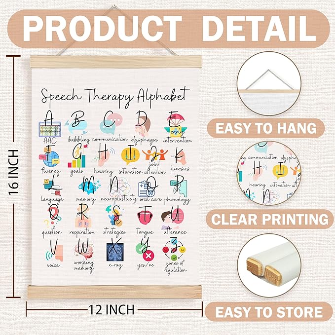 FDHSPAAM Speech Therapy Alphabet Wall Art Decor, Speech Therapy Classroom Decor, SLP Alphabet Educational Wall Art Posters for Classroom Therapist School Counselor Office Home, 12x16 Inch
