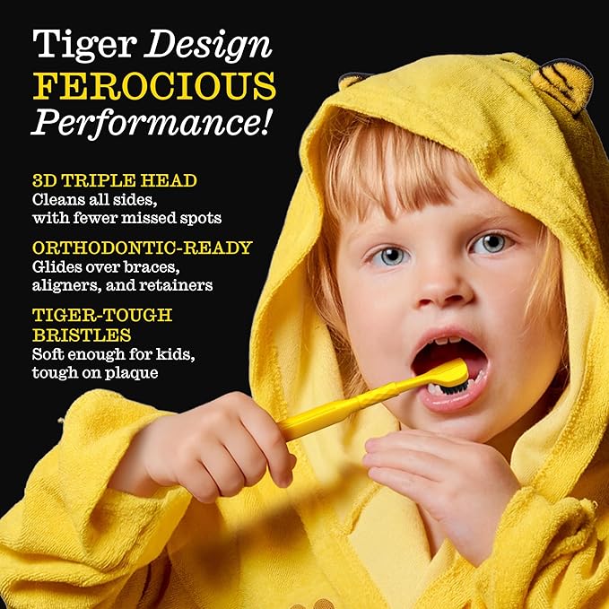 Twice Twice Kids 3D Triple-Head Toothbrush – Gentle, Soft Bristles for Braces, Aligners, and Sensitive Gums, Fun Design for Effective Plaque Removal & a Fresh, Clean Smile, 2 Count