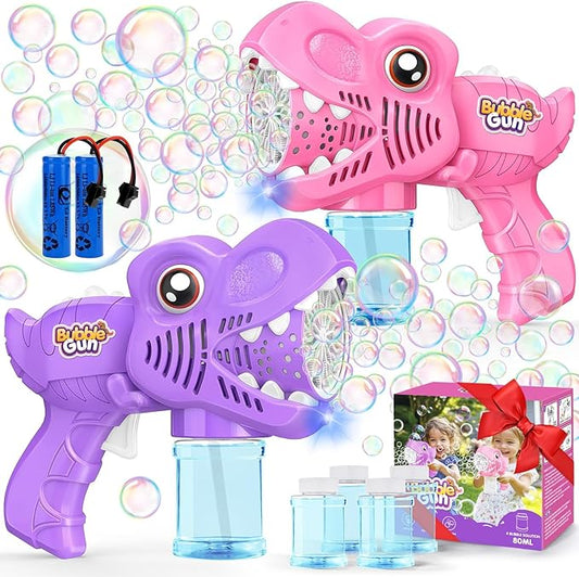 Toys for Girls Kids Ages 3-8: Bubble Gun for Kids 2 Rechargeable Dino Bubble Machine Gift for 3 4 5 6 7 8 Girls Toddlers Ages 4-6 Easter Basket Stuffers Outoor Birthday Christmas Valentines