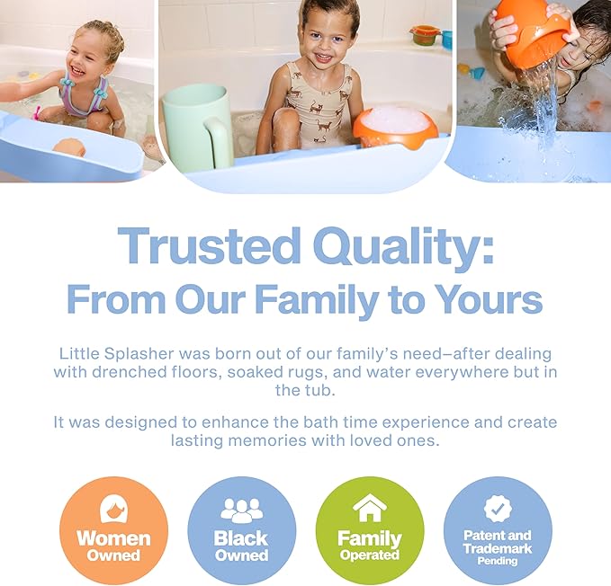 PlayPad, 3-Ft Long with SplashGuard For Bathtub, 5-Inch Tall - Kids Mess-Free Bath and No Leaks with Strong Suction Cups - Ocean Blue