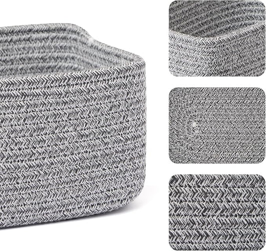 Small Storage Baskets for Organizing | Closet Organizer Bins | Shelf Toy Basket | Woven Rope Baskets | Cube Decorative Box | Shallow Basket | 11.5x7.5x4.7” | 4 Packs Mixed Grey
