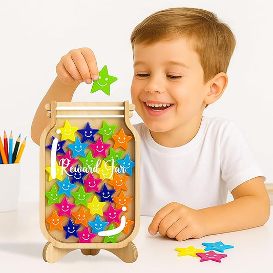 Magnetic Reward Jar, 9" DIY Name 40+ Tokens Star Face Magnetic Reward Jar Gifts for Classroom, Classroom Management Tool, Reward Jars for Kids Magnetic, Back to School Gift for Kids