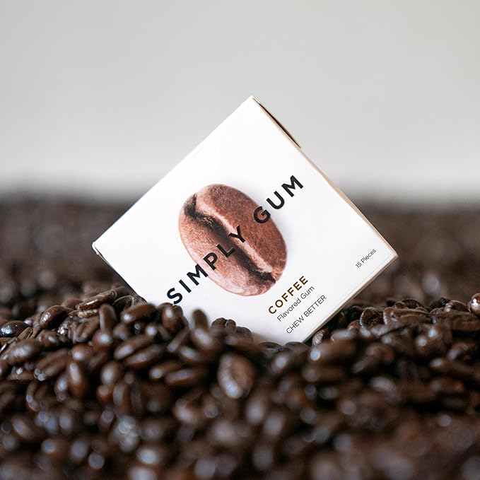 SIMPLY Gum Coffee, Plastic Free Natural Chewing Gum, 12 Pack (180 Pieces) | Vegan, Kosher, Non GMO, Aspartame Free and Sorbitol Free