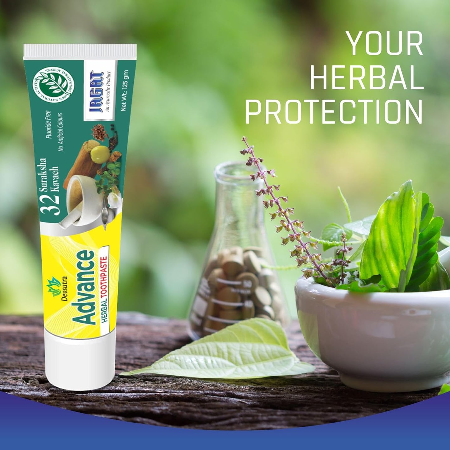 Jagat Devsutra Advanced Toothpaste | Doctor Recommended Ayurvedic, Organic & Herbal | 100% Natural Teeth Whitening, No Fluoride & Artificial Colors, Gum Cure, Vegan - Pack of 4