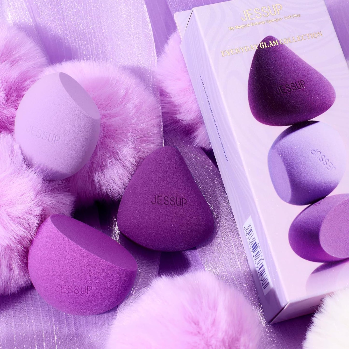 Jessup Makeup Sponge Set, 3pcs Make up Sponges for Face Foundation Concealer Contour and Blusher, Purple SP017