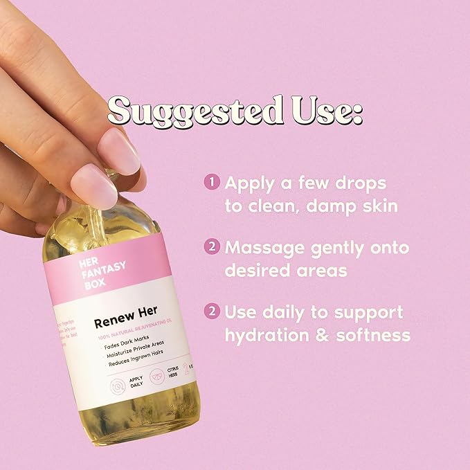 Her Fantasy Box Renew Her | Natural Rejuvenating Yoni Oil for Dark Spots, Ingrown Hair, and Skin Brightening - Nourishing, Moisturizing Formula for All Skin Types