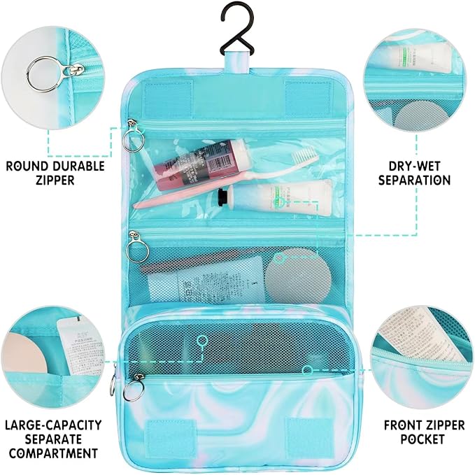 Teal Hanging Toiletry Bag for Girls, Travel Toiletry Bag for Teen Girls Cosmetic Makeup Waterproof Wash Bag Traveling Toiletries, Green