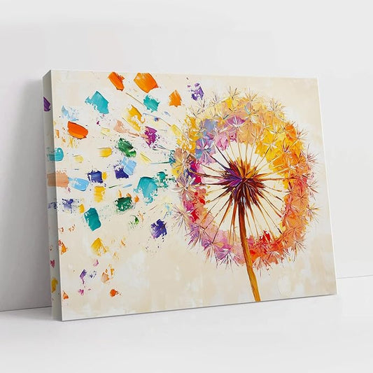 Modern Abstract Dandelion Art,Vibrant Living Room Canvas,Contemporary Home Decor,Office Wall Display,8x12inch Framed Painting Ready to Hang