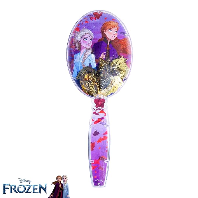 Disney Frozen Hair Brush with Magical Sparkling Leaves Confetti featuring Anna and Elsa for Girls, Purple - Kids Ages 3+