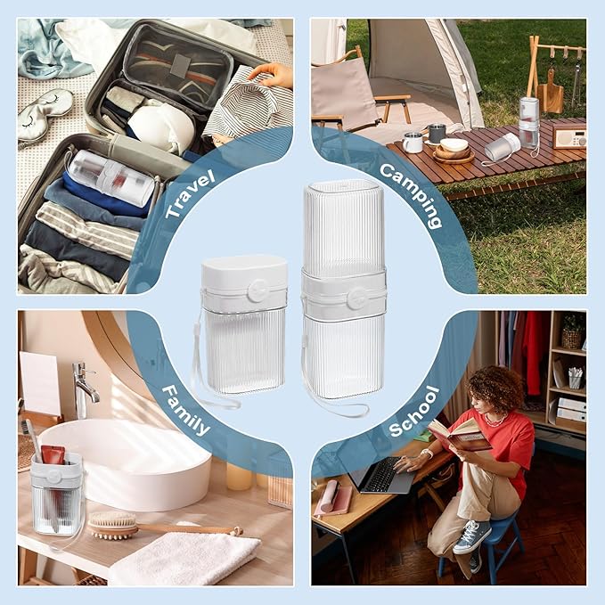 uxcell Travel Toothbrush Case Set, Leakproof Soap Holder with Lid and Portable Travel Toothbrush Holder for Bathroom, Gym, Business Trip, Camping (White)