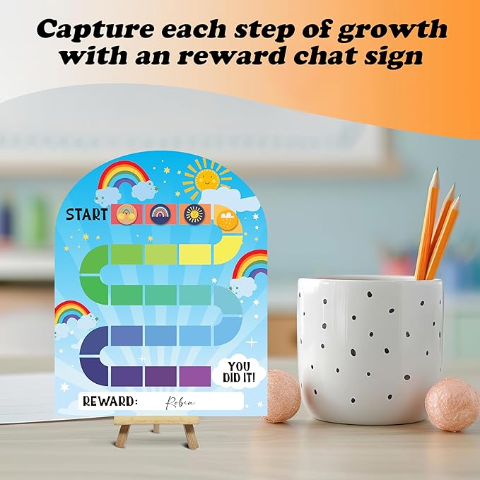 Rainbow Sun Theme Wooden Reward Chart, Behavior Reward Charts, Incentive Responsibility Chart for Boys Kids Toddlers Chore Homework Good Habits Assignments Attendance, 09