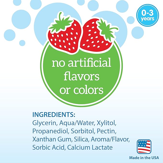 Dr. Brown's Baby Toothpaste, Strawberry Flavor Toddlers and Kids Love, Fluoride Free, Made in The USA, 0-3 Years, 1.4oz, 3 Pack