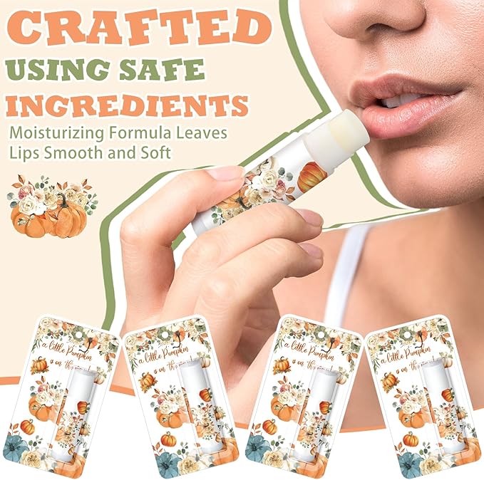 30 Pack Fall Little Pumpkin Baby Shower Games Prizes Gifts Bulk Pumpkin Pie Scented Lip Balms Favors for Boys Girls Gender Reveal Decorations Halloween Autumn Thanksgiving Baby Shower Bags Stuffer