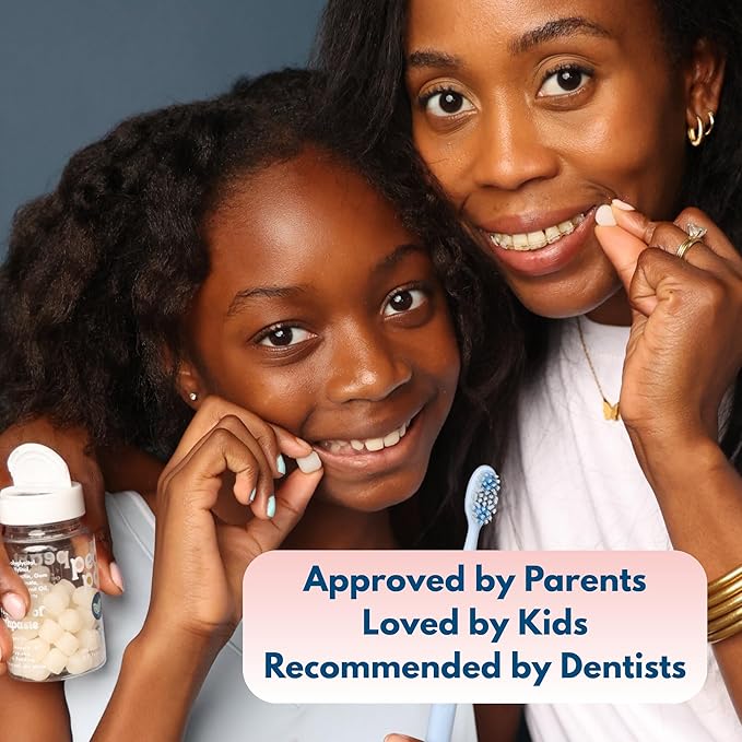 Toothpaste Pearls, Chewy Fluoride Free Toothpaste for Kids, Stocking Stuffer, Made with Nano Hydroxyapatite & Xylitol, Foam Free, Mess-Free Travel Tooth Paste, Mint Kiss, 65ct