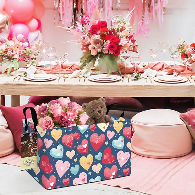 HUNRUNG Rectangle Storage Basket Cute Canvas Organizer Bin for Pet/Children Toys, Books, Clothes Perfect for Rooms/Playroom(REC-Colorful Heart)