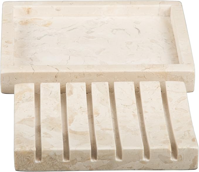 Natural Champagne Marble Soap Dish – Handcrafted & Polished Luxury Soap Tray for Bathroom, Kitchen, and Sink Countertops, Elegant Design Used in 5-Star Hotels (5.2” L x 4” W, Beige Natural Stone)