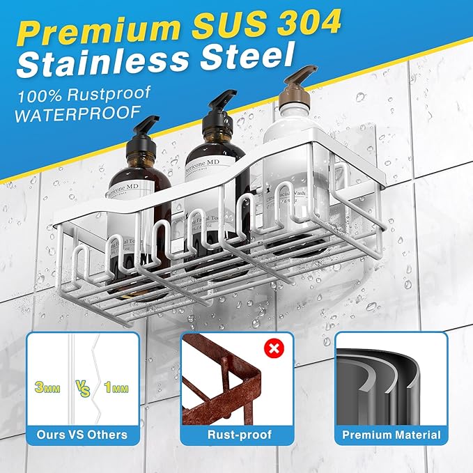 Shower Caddy 2 Pack,Adhesive Shower Organizer for Bathroom Storage&Home Decor&Kitchen organizers and storage,No Drilling,Large Capacity,Rustproof Stainless Steel Bathroom Organizer,Bathroom Decor Sets
