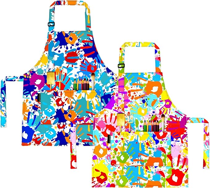 BeeGreen Kids Cooking Aprons w Adjustable Strap Kitchen Aprons w Front Pocket for Kids Toddler Painting Baking Artist
