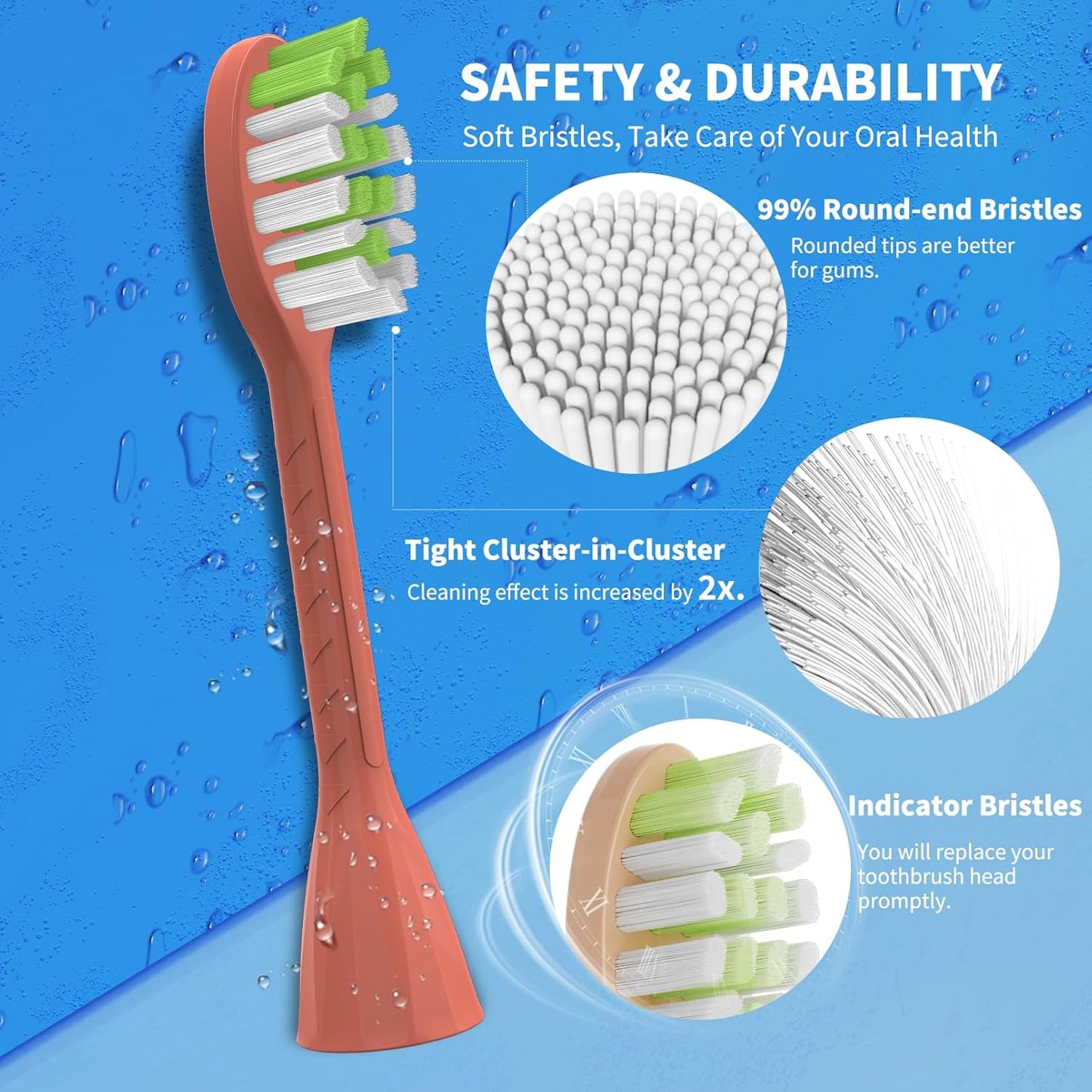 Toothbrush Replacement Heads Compatible with Philips One Series Sonicare Battery Toothbrush HY1100, 10 Pack Replacement Heads, Soft Bristles, Orange Red