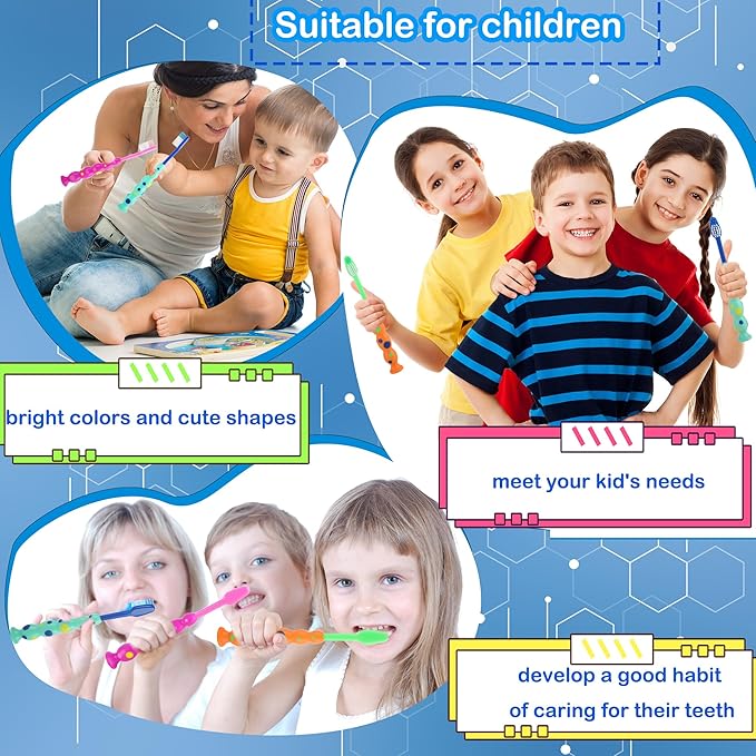 120 Pcs Student Toothbrush Bulk with Suction Cup Soft Bristles Individually Wrapped Lovely Multicolor Toothbrushes for Christmas Gift Boys Girls Home School Travel, 4 Colors