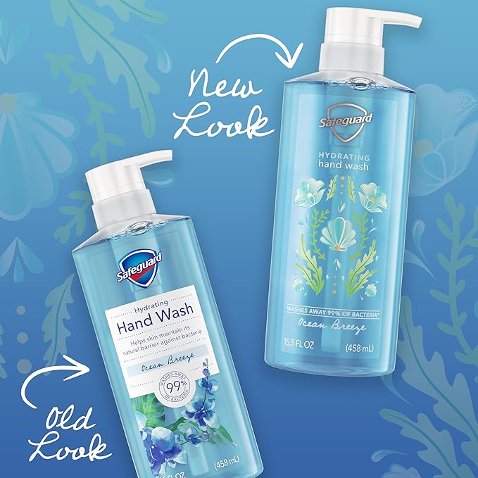 Safeguard Liquid Hand Soap, Micellar Deep Cleansing, Washes Away 99% Bacteria, Made with Natural Moisturizers, Enriched with Skin Conditioners, PH Balanced, Ocean Breeze Scent 15.5 oz (Pack of 4)