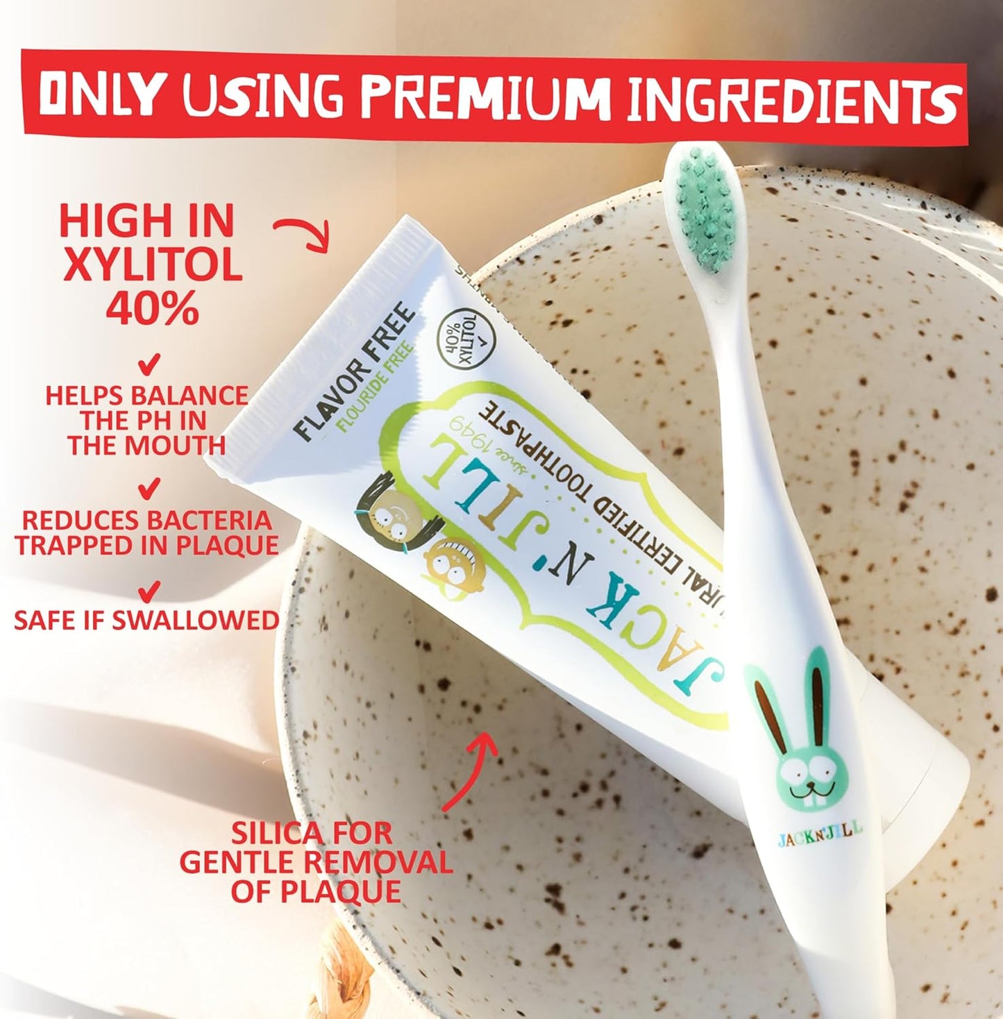 Jack N' Jill Natural Toothpaste for Baby and Infants - Fluoride Free Training Toothpaste, 40% Xylitol, BPA-Free - Flavor Free, 1.76 oz (Pack of 1)