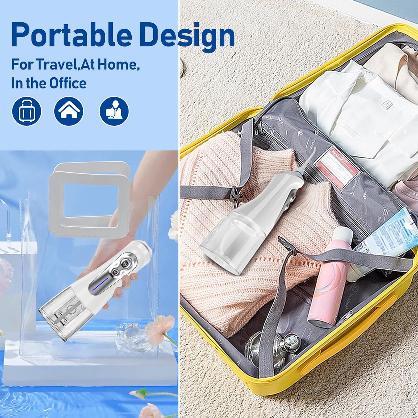 NBGRLVS Water Dental Flosser Cordless for Teeth Pick Cleaning - Powerful Oral Irrigator with 6 Adjustable Modes,320ML Portable & Rechargeable IPX7 Waterproof Cleaner Picks for Home Travel (White)