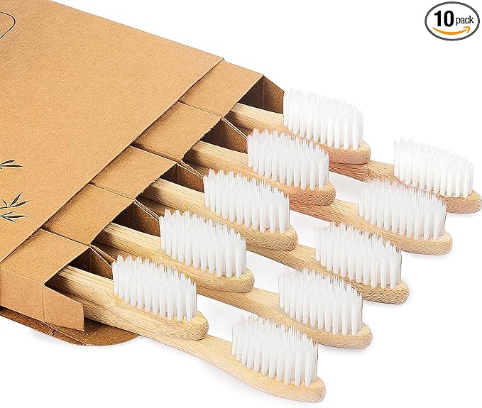 Bamboo Toothbrushes 10 Pack,Soft Toothbrushes for Adults,Plastic Free Toothbrush,Ultra Soft Bristled,Travel Tooth Brush,Eco Friendly Toothbrush,BPA Free,Natural Bamboo Tooth Brush(White)