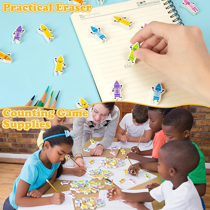 CJiangpo 60Pcs Crayon Mini Erasers for Kids Bulk, Colorful Cartoon Crayon Cute Pencil Rubber Eraser Birthday Party Favors Fillers Kids Back to School Classroom Rewards Student Homework Prizes Gifts