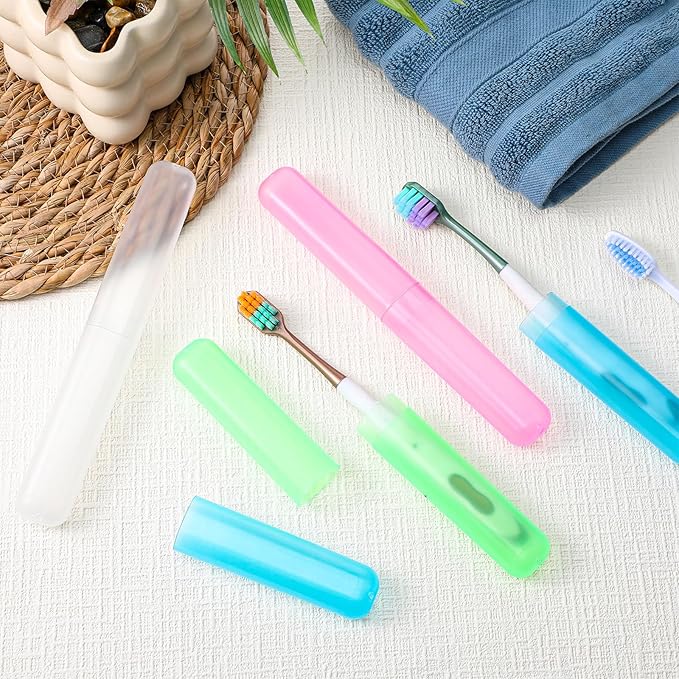 50 Pcs Plastic Travel Toothbrush Case Holder, 4 Colors Portable Breathable Toothpaste Cover Protector for Travel Camping Home School Business