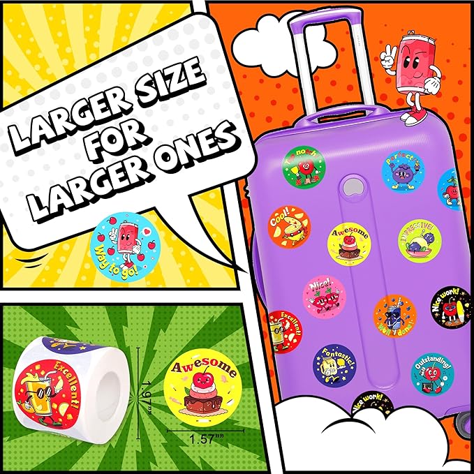 HORIECHALY 3 Rolls Scratch and Sniff Scented Stickers for Kids, 600 Pcs Smelly Motivational Reward School Stickers, Scented Encouragement Classroom Sticker for Teachers, Students(1.57")