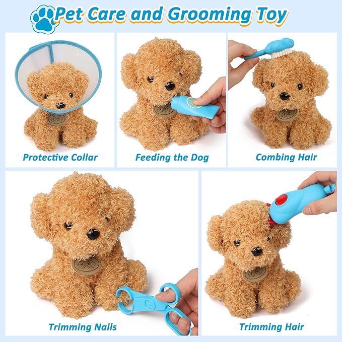 Liberry Doctor Kit for Toddlers 3 4 5 6 Years Old, 28 Pcs Kids Doctor Playset with Dog Toy, Stethoscope and Dress Up Costume, Pretend Play Medical Gift for Boys Girls (Blue)