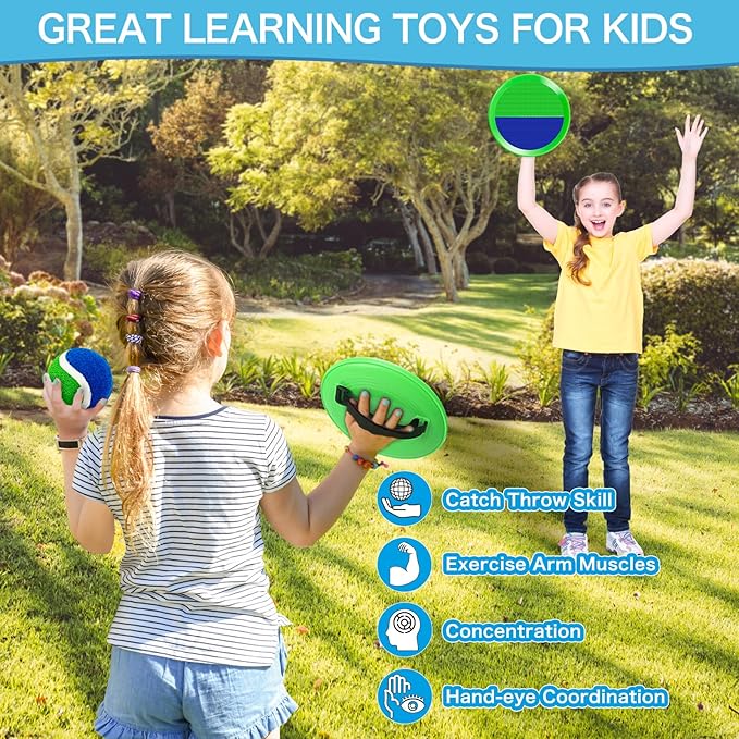 Outdoor Toys for Kids Ages 4-8, Outside Game for 3 4 5 6 7 8-12 Year Old Boys Girls, Catch Ball Toss Game for Pool, Beach, Yard- Toddlers Birthday Gifts Easter Basket Stuffers(4Pcs Green Paddles)