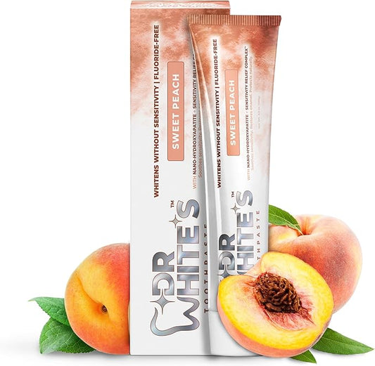 Dr. White’s Fluoride-Free nHA Toothpaste; Dentist-Formulated, Nano Hydroxyapatite + Xylitol, Sensitivity Relief Complex™, Mint-Free, Enamel Safe, Swallow-Safe (3.5 Oz, Sweet Peach)