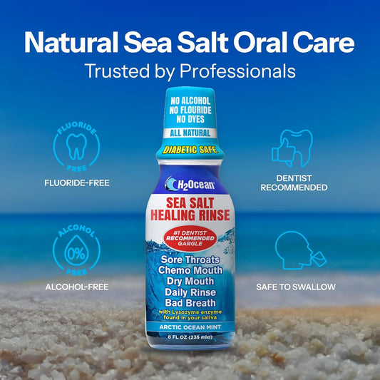 2 Pack H2Ocean Healing Rinse Mouthwash- Great Tasting Sea Salt & Xylitol Mouth Wash for Fresh Breath & Dry Mouth - Alcohol & Fluoride Free - Arctic Ocean Mint 16oz
